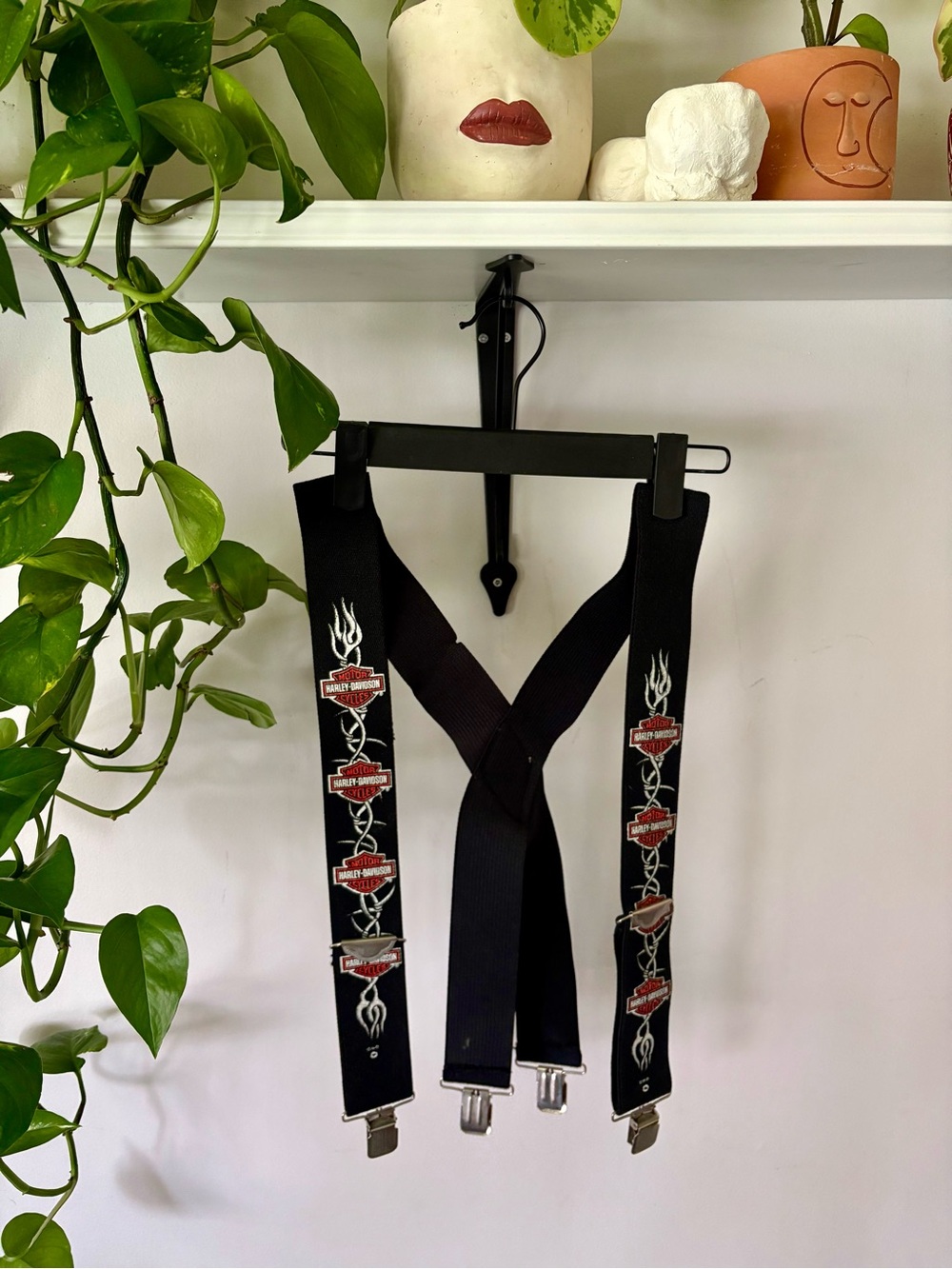 Harley Davidson Graphic Suspenders with Red Shield Logos